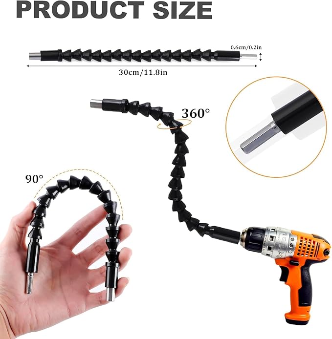 17Pcs Flexible Drill Bit Extension, Include 3Pcs Rotatable Socket Adapter 2Pcs
