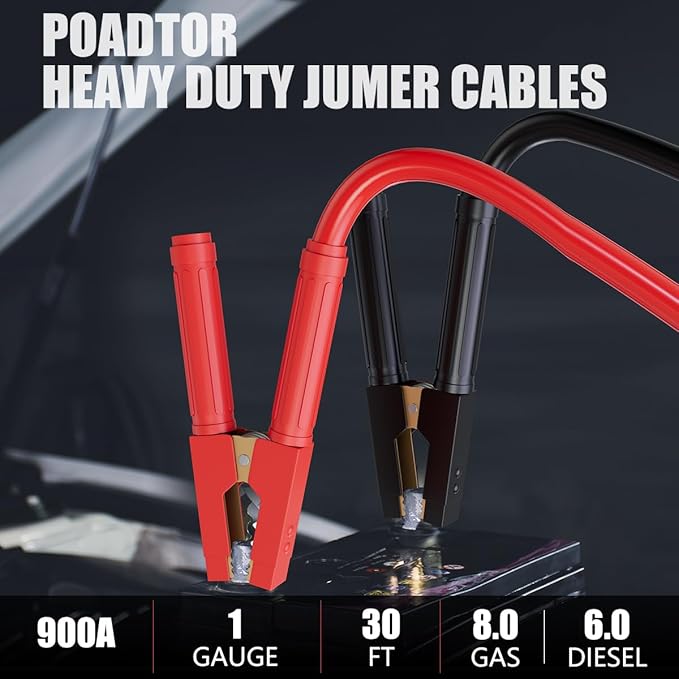 Heavy Duty Jumper Cables 1 Gauge 30FT 900A, Automotive Booster Cables