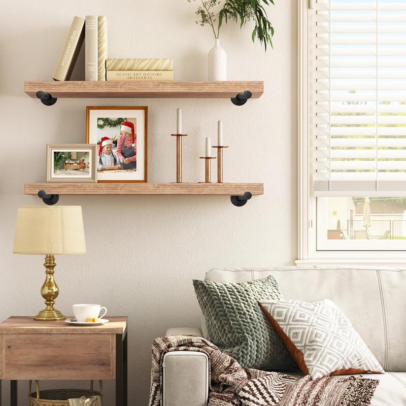 6 Inch Black Industrial Pipe Floating Clothing Rack Wall Mounted, 6 Pack