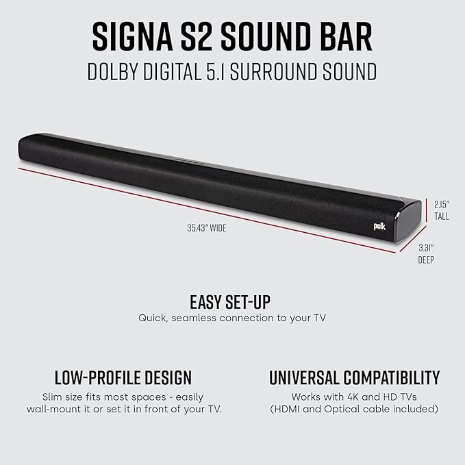 Polk Audio Signa S2 Sound Bar & Wireless Subwoofer – Exclusive VoiceAdjust