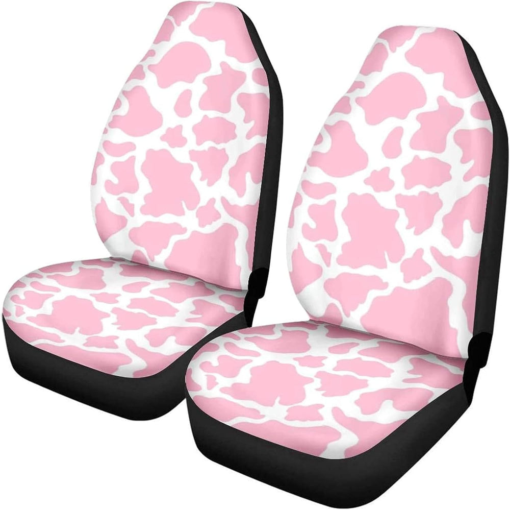 Dreaweet Pink Cow Animal Print Car Seat Cover 2 Pcs Car Accessories for Women...