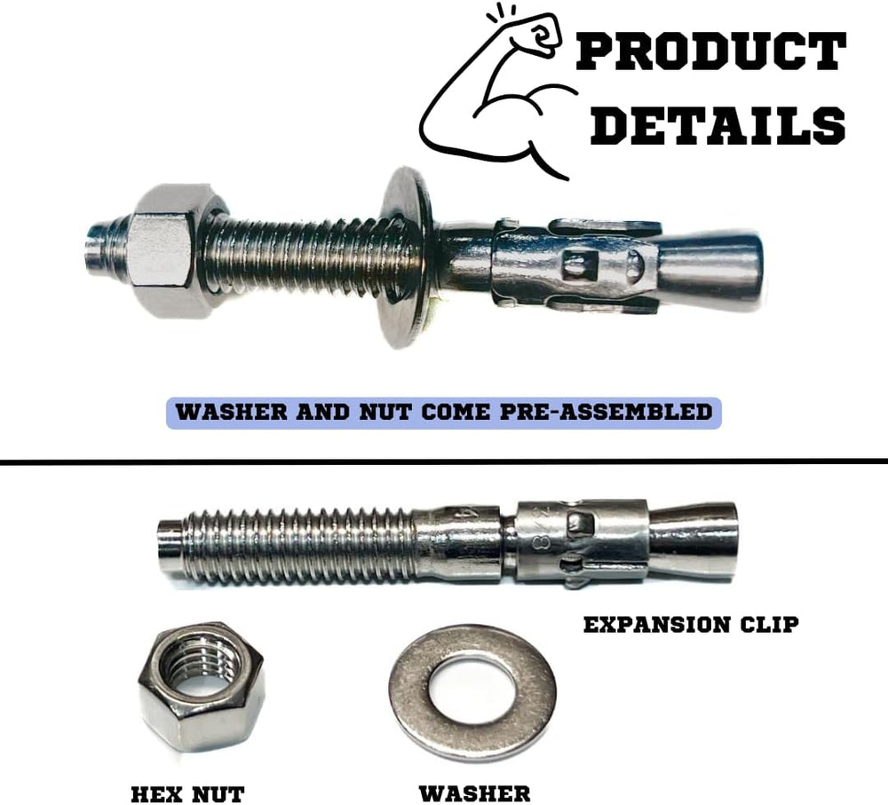 Mighty Fasteners 304 Stainless Steel Wedge Anchors 3/8" X 3" - 25 Pack
