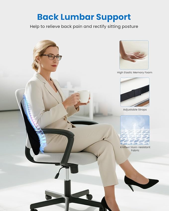 COMFIER Lumbar Support Pillow for Office Chair, Heated Back Support Pillow