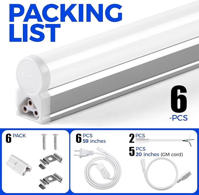Barrina T5 4FT LED Shop Light, 5000K Daylight White, 20W Utility Light Fixtur...