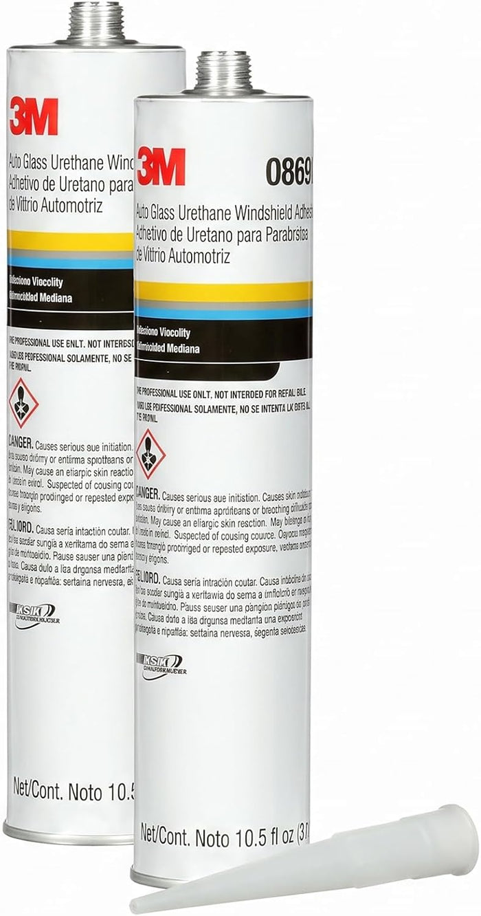 3M Auto Glass Urethane Windshield Adhesive, 08693, Medium Viscosity, High-Strength, Fast-Curing, 310 mL/10.5 fl oz Cartridge, Black (Pack of 2)