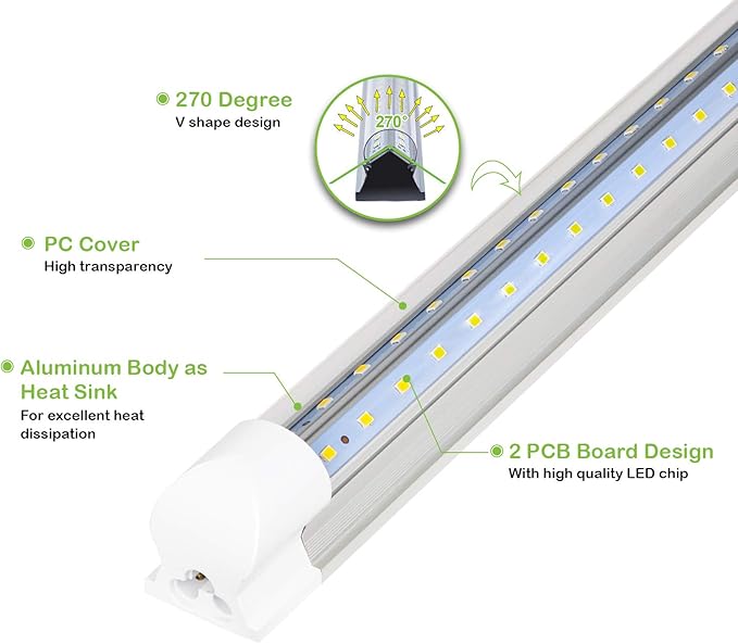 hykolity 4FT LED Shop Light, V Shape Integrated T8 LED Tube Light, 6500K Super