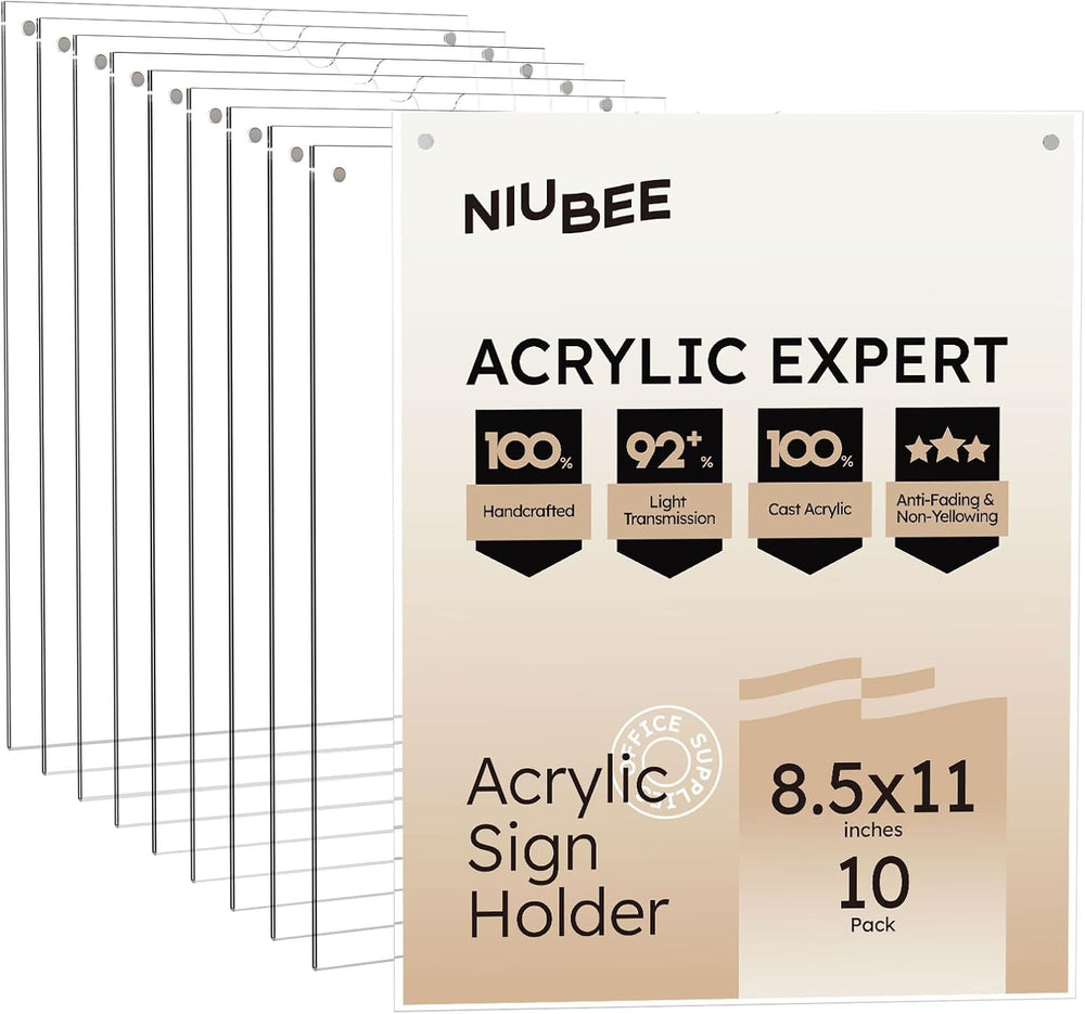 NIUBEE Magnetic Acrylic Sign Holder 8.5x11 Wall Mount Clear Frame 10 Pack