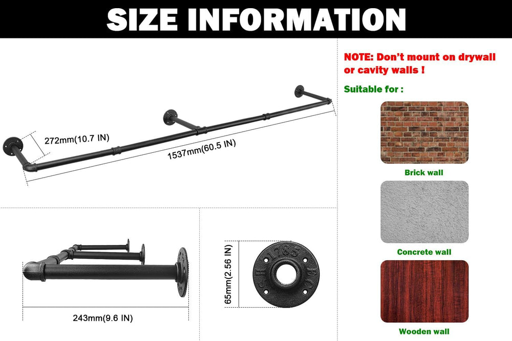 Livabber Industrial Pipe Clothes Rack, Heavy Duty Detachable Iron Garment Rac...