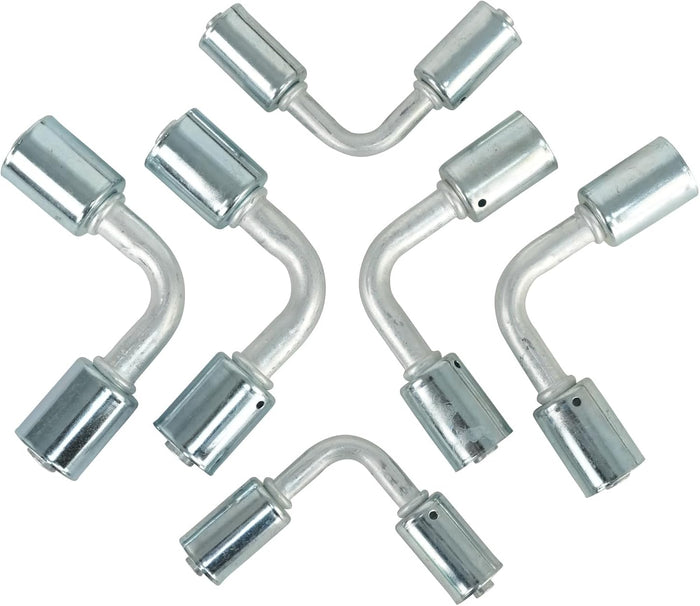6 Pcs Air Conditioner Fitting Set #6#8 and #10, A/C Beadlock Splice Crimp Fittings, Standard Barrier 90 Degree, A/C Refrigerant Hose Fitting for AC Standard Hose