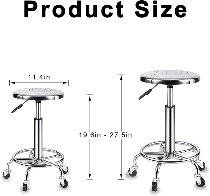 Rolling Stool, Stainless Steel Workbench Stool, Adjustable Swivel Stool Medical