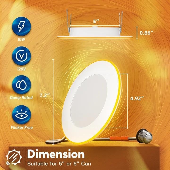 FREELICHT 12 Pack 5/6 Inch 5CCT LED Recessed Lighting with Night Light