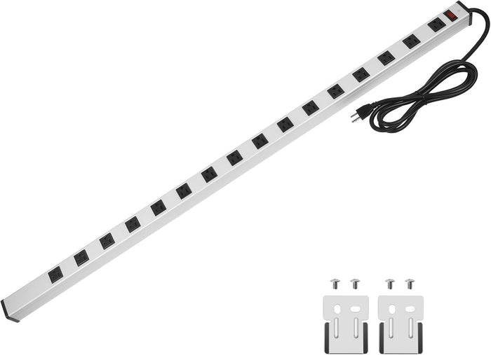 16 Outlet Plugs Heavy Duty Metal Power Strip, Aluminum Workshop Socket