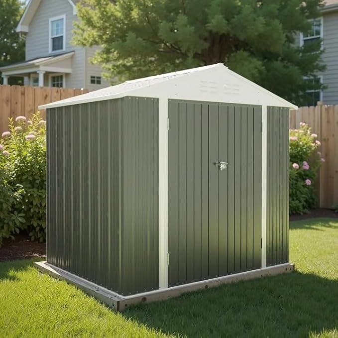 Greesum 8×6FT Outdoor Storage Shed, Metal Patio Storaged Sheds