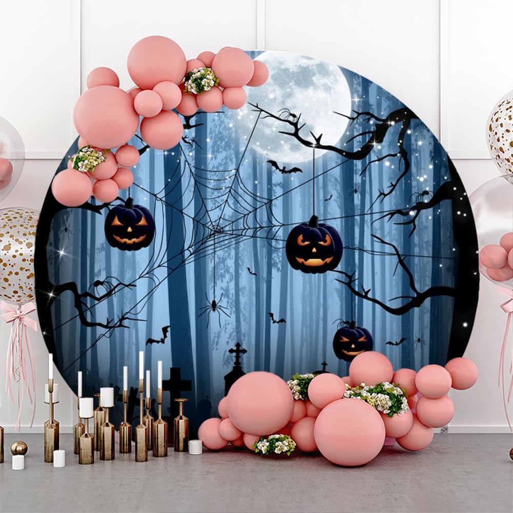 Diameter 7.5ft Halloween Themed Round Backdrop Cover Gothic Mysterious Forest...