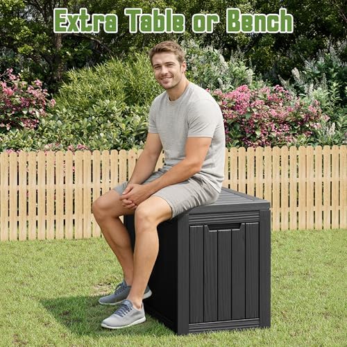 Outdoor Storage Waterproof Deck Box for Patio (45 Gallon, Black)