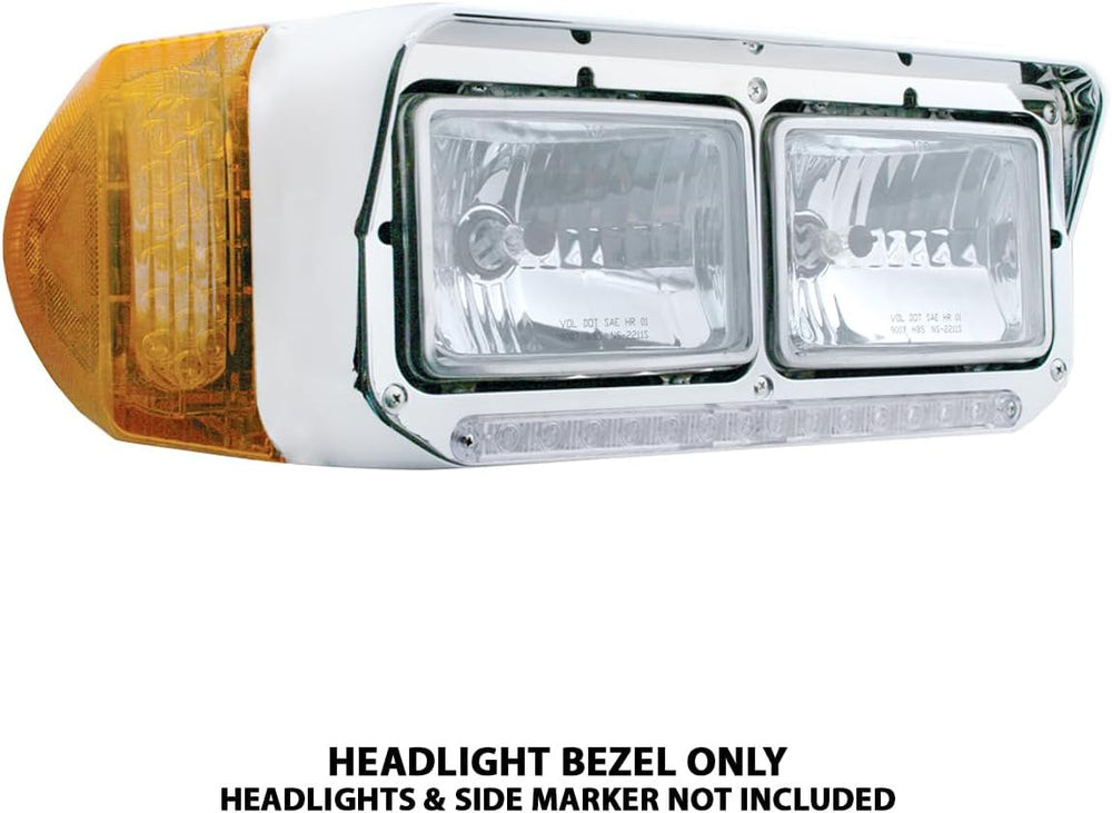 United Pacific 32352P2 Chrome Rectangular 14 LED Dual Headlight Bezel w/Visor...