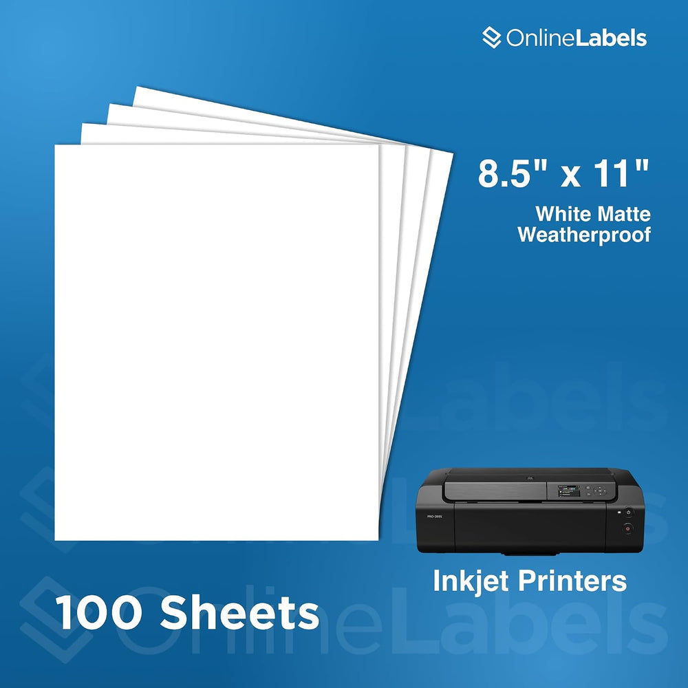 OnlineLabels 8.5" x 11" Sticker Paper - Weatherproof Matte - 100 Sh...