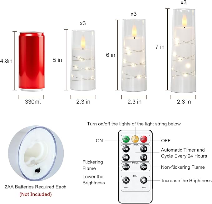 Raycare Flameless Candle with Remote Timer – 9 Flickering Acrylic Battery Ope...