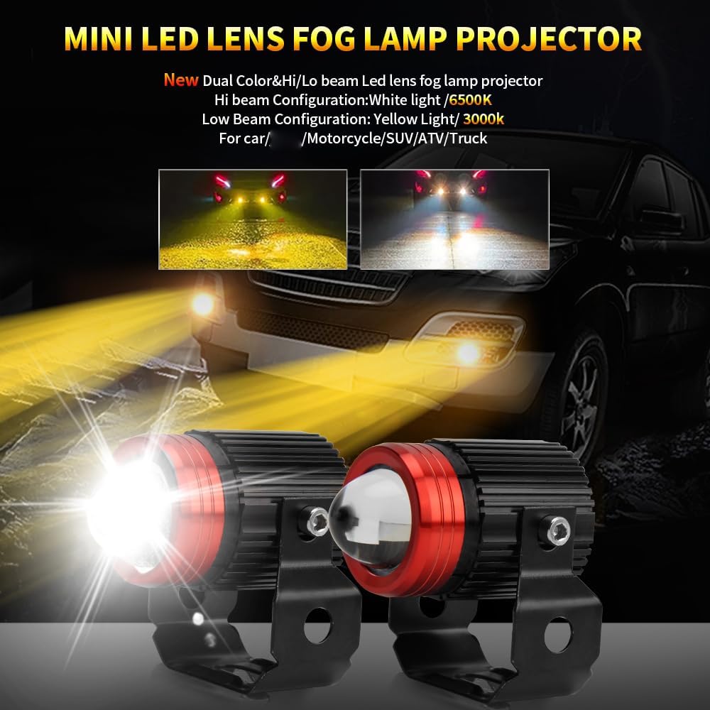 OPP ULITE Motorcycle Led Fog Lights 3000K Amber Yellow 6500K White Driving Li...