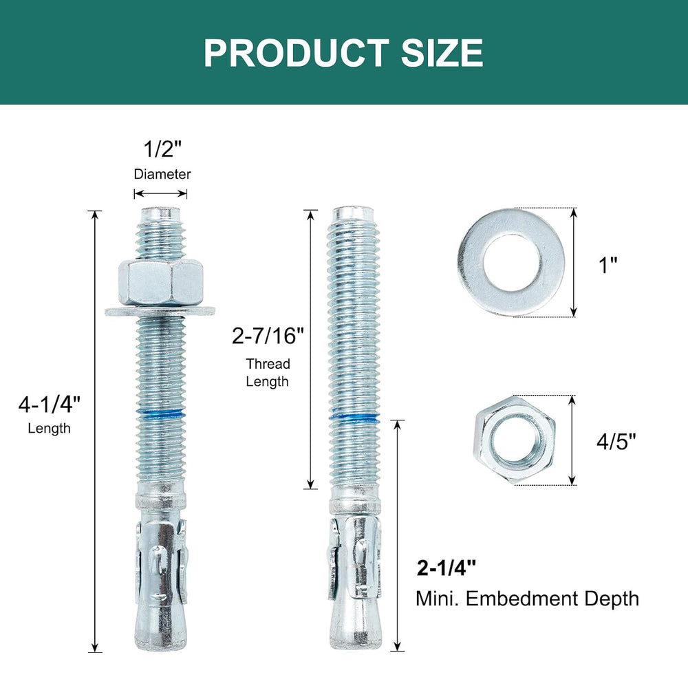 1/2" x 4-1/4" Concrete Anchors (100 Pack) 1/2 inch Wedge Anchors Bo...