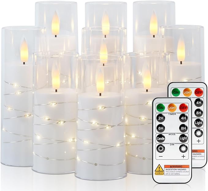 Raycare Flameless Candle with Remote Timer – 9 Flickering Acrylic Battery Ope...