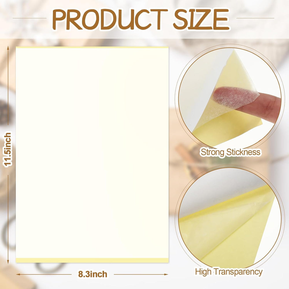 Yeaqee 100 Pcs A4 Size Double Sided Adhesive Sheets Tape for Crafts Clear Dec...