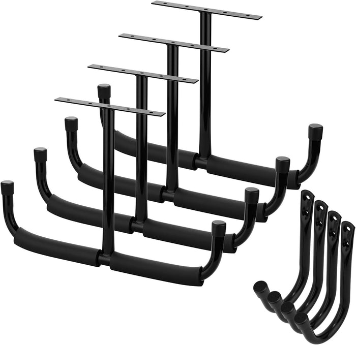 4 Pack Overhead Garage Storage Rack with 4 J Hooks, Heavy Duty Ceiling Mounted Garage Shelves Organizer for Lumber, Bike, Pipe, Ladder, Tools