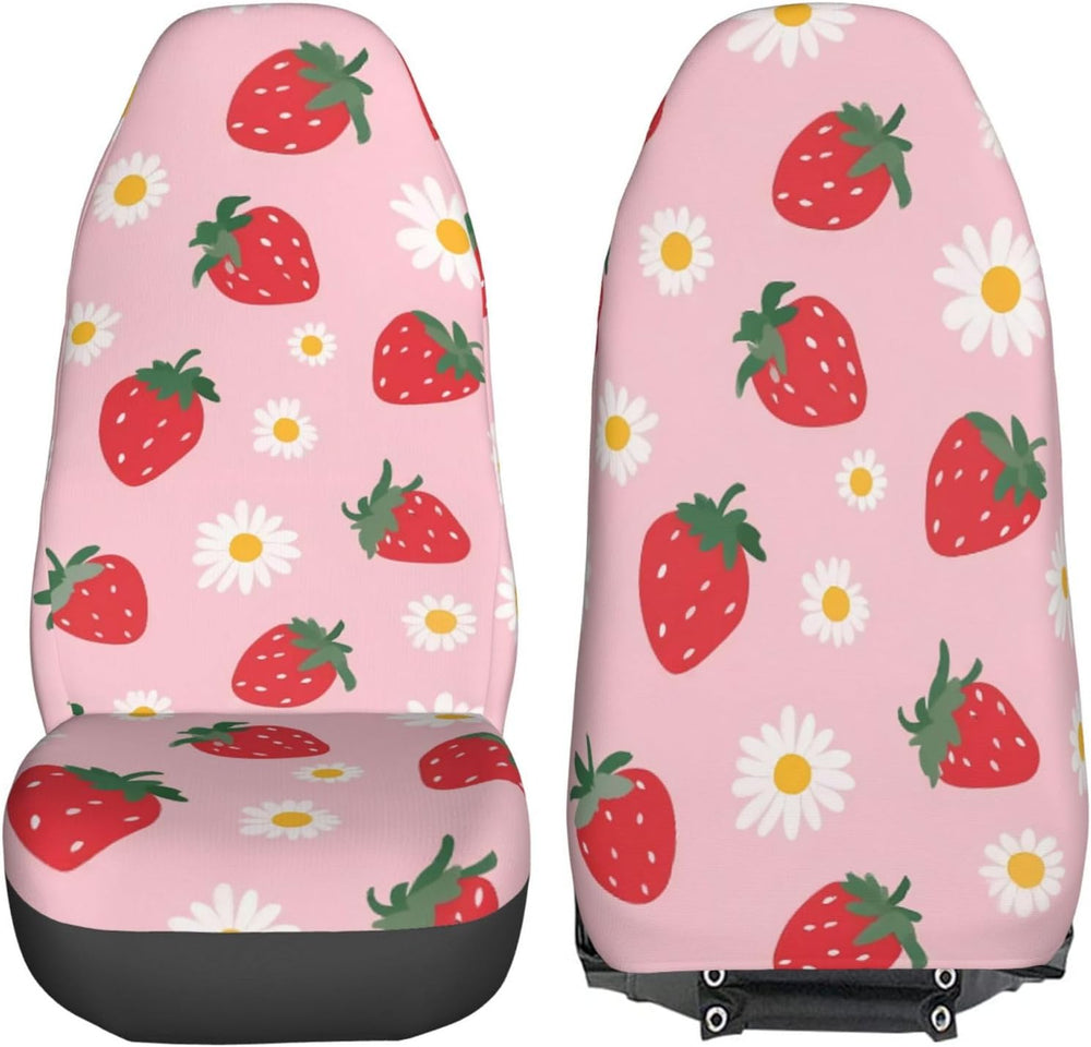 Delerain Car Seat Covers Set 2Pcs, Strawberry Flowers Universal Front Car Sea...