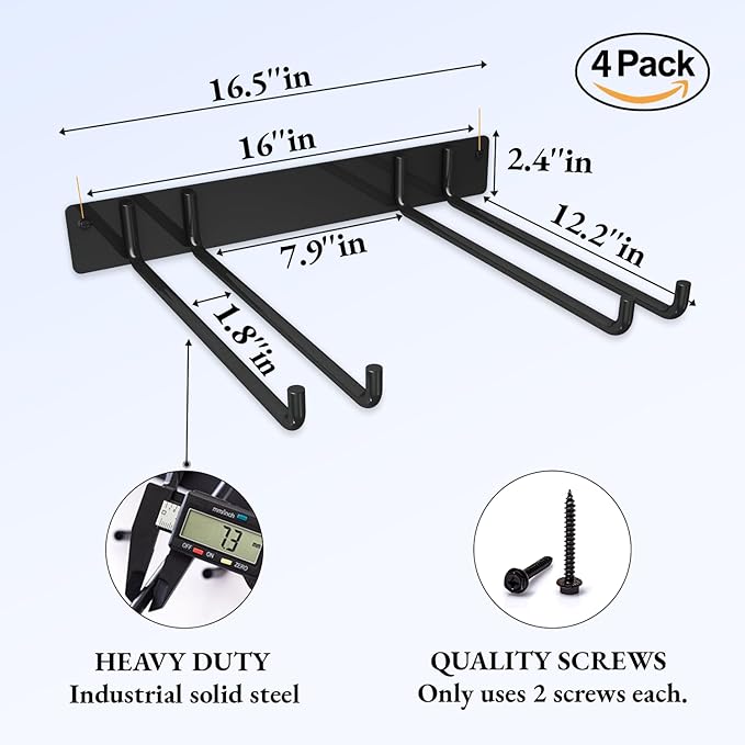 Folding Chair Storage Rack Wall Mount, Garden Tool Hanger (4 Pack)