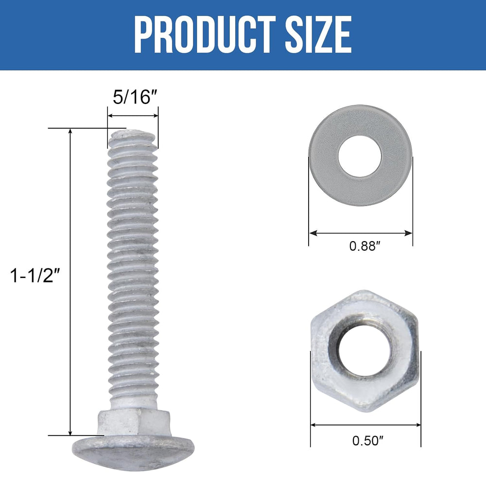 5/16" x 1-1/2" Carriage Bolts (100 PCS), Hot Dip Galvanized, Heavy ...