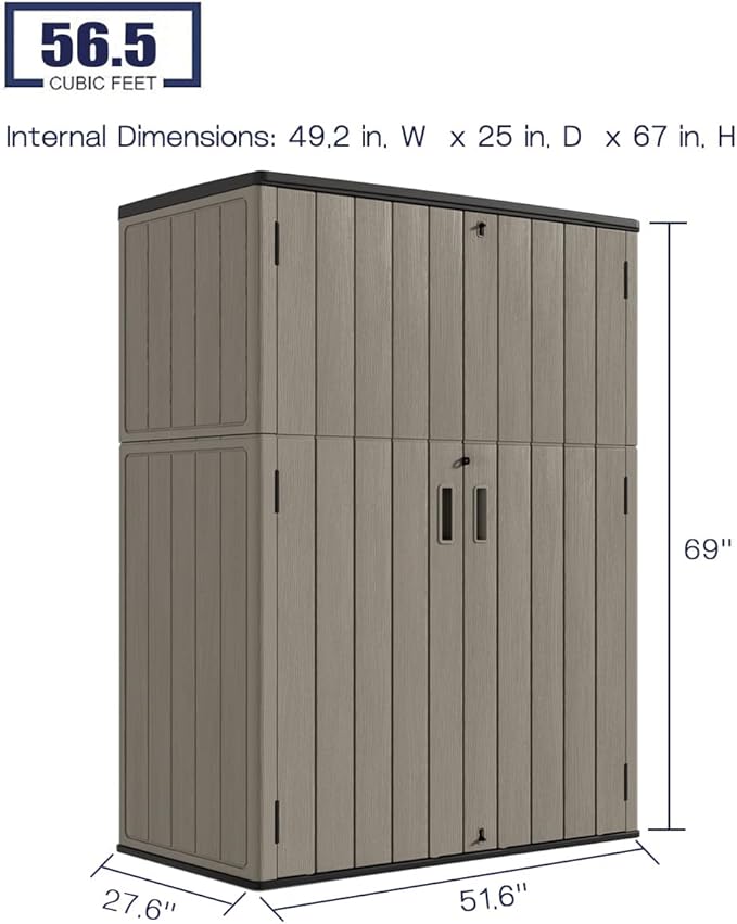 KINYING Outdoor Storage Cabinet Waterproof, 57 Cu.ft Resin Vertical Outdoor