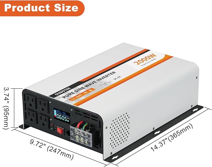 2000W Pure Sine Wave Inverter 24V DC to 120V AC Converter