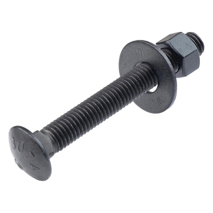 1/2 in. x 3-1/2 in. Black Carriage Bolt Kit Includes 12 Bolts, 12 Washers, and 12 Nuts, Ceramic Black Ruspert Coated for Exterior Use - 2X Rust Resistance of Galvanized by Makers Bolt