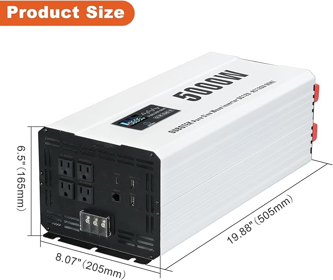 5000 Watts Power Inverter Peak 10KW, Pure Sine Wave 12V DC to 120V AC Off Grid