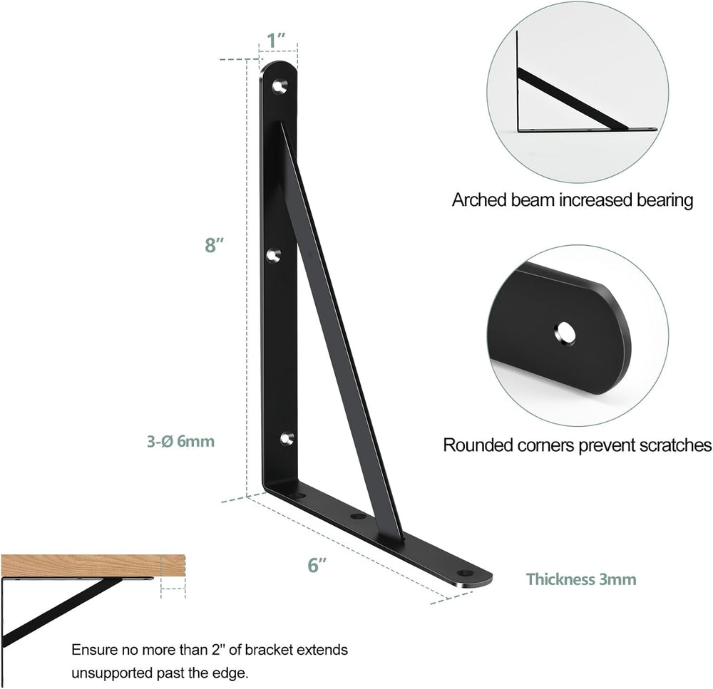 32 Pack L8 x H 6" Black Heavy Duty Shelf Brackets with Screws Metal Shel...