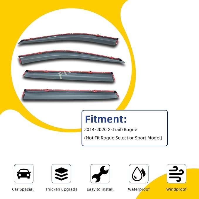 4pcs Smoke Tint with Chrome Trim Outside Mount Tape On/Clip On Style PVC Sun