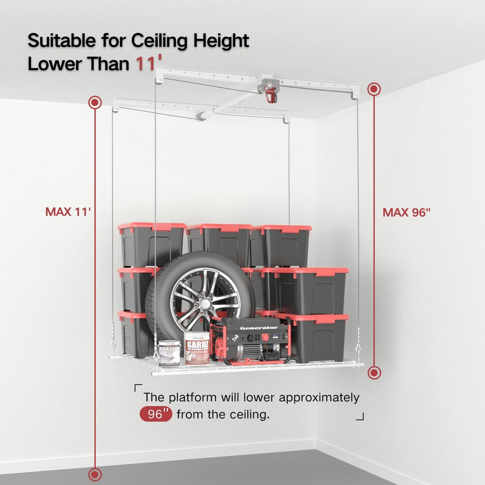 Overhead Garage Storage Rack, Adjustable Heavy-duty 4x4 Ft Ceiling Storage Ra...