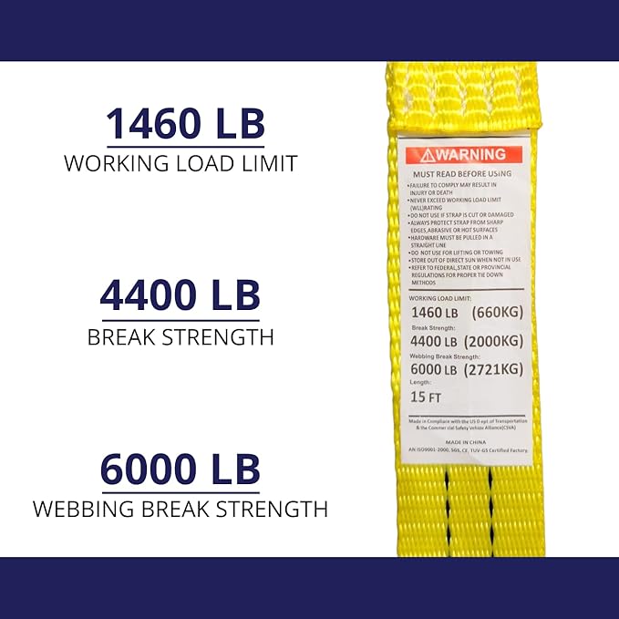 10 Pack 1.5" x15' Ratchet Strap 4400LB