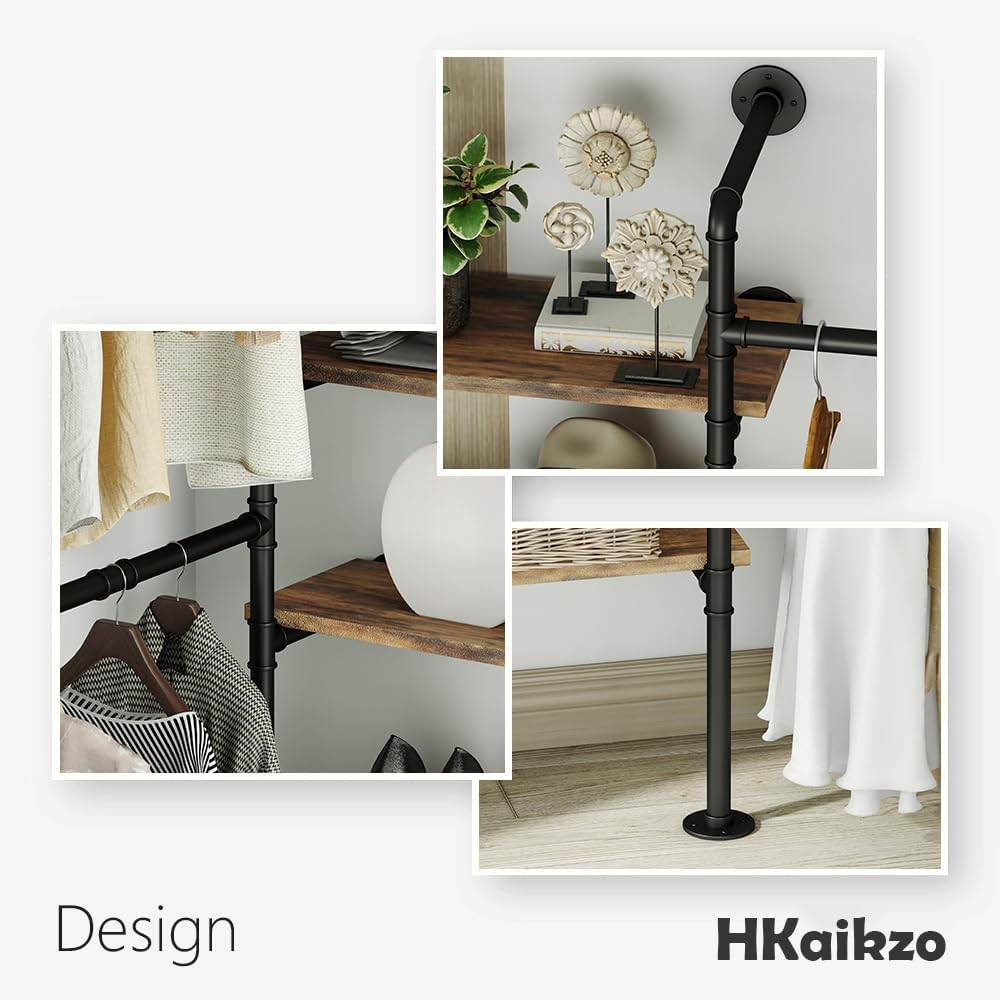 HKaikzo Wall Mounted Closet System 85" H×81" W, Industrial Pipe Clo...