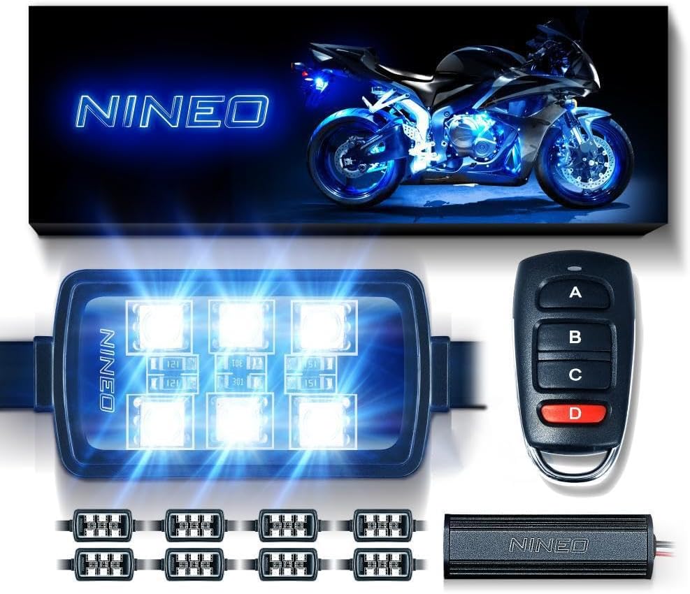NINEO 8PCS Motorcycle LED Underglow Kit, Multicolor & Multimode W/Red Brake