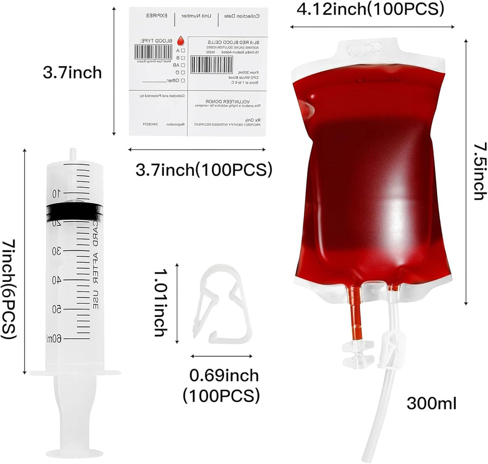 Garma 100 Pack Halloween Blood Bags for Drink, Reusable Drink Cups Containers...