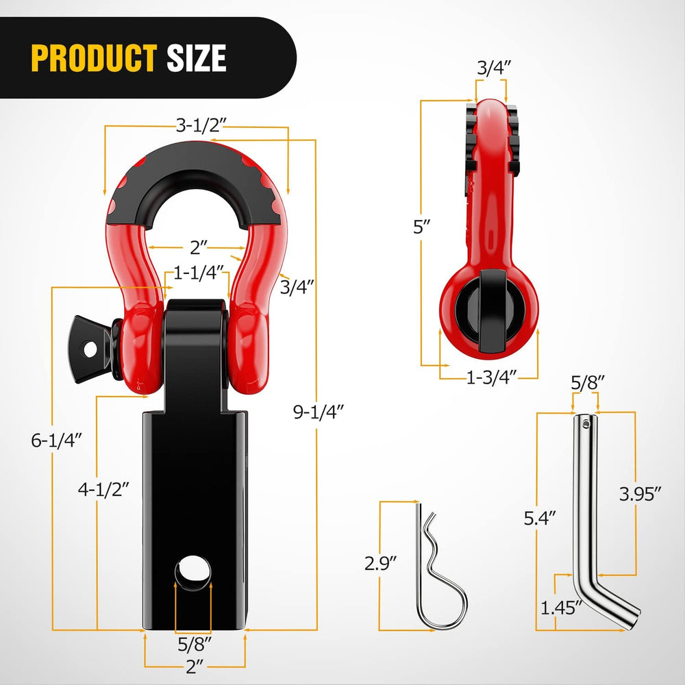 Nilight Shackle Hitch Receiver 2inch for Vehicle Recovery with 3/4" Shackle