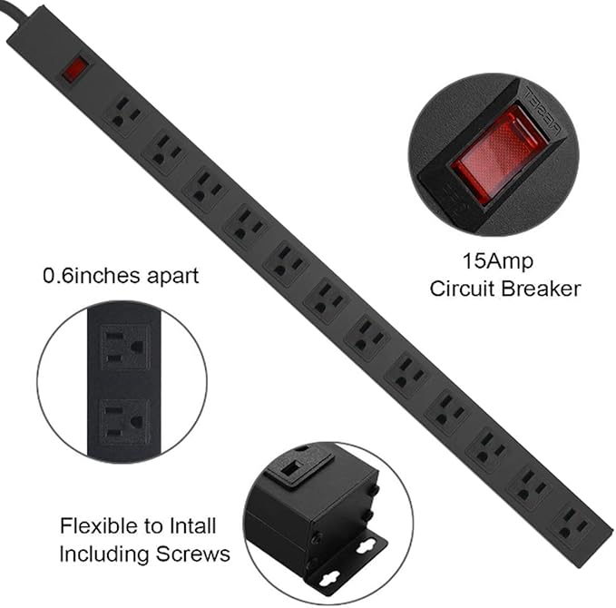 Metal Wall Mount Power Strip, Mountable Power Outlet