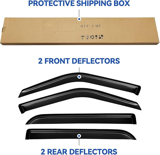 Window Visors Rain Guards for 1997-2017 Ford Expedition, Out-Channel Window