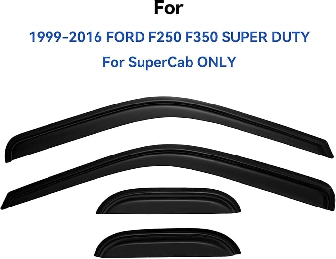 Window Visors Rain Guards for 1999-2016 Ford F250 F350 F450 Super Duty SuperCab