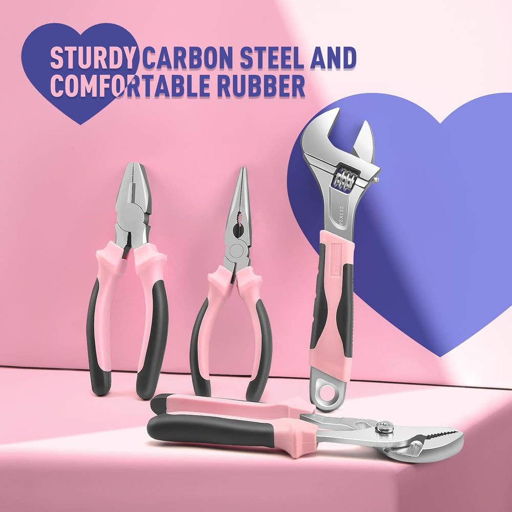 Sundpey 148 Pcs Portable Basic Hand Repair Home Tool Kit Set with Case Pink