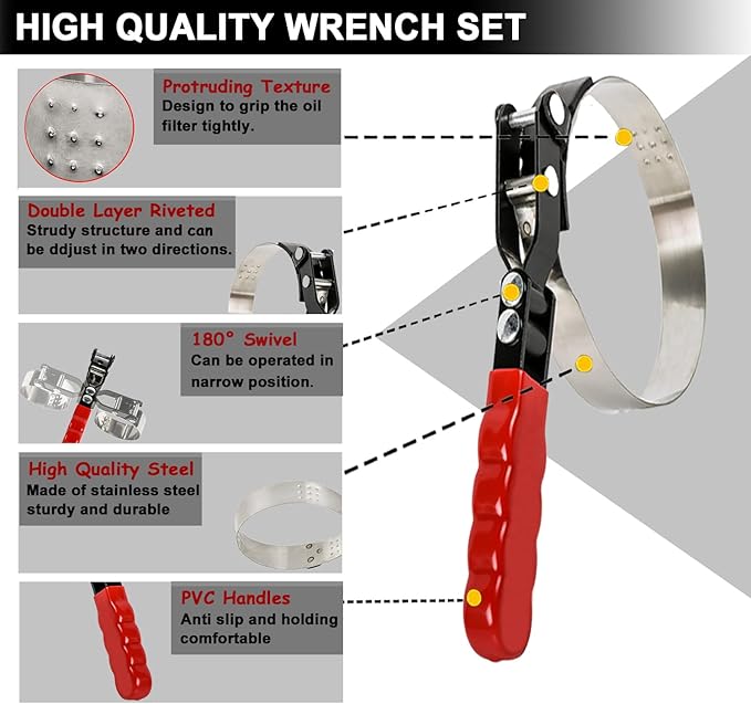 8pcs Oil Filter Wrench Set, Oil filter Removal Tool Adjustable from
