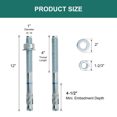 1" x 12" concrete anchors (5 pack) 1 shown in use