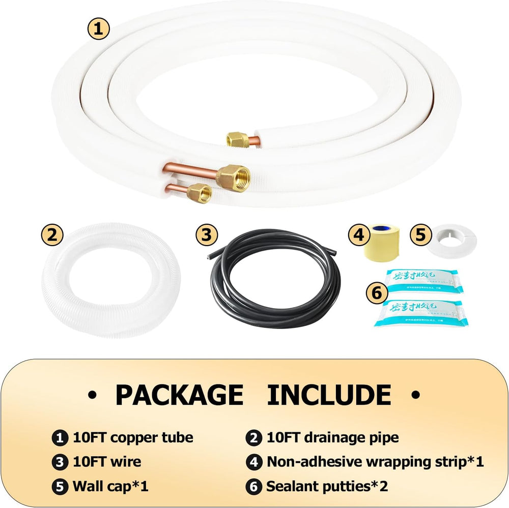 10FT Mini Split Line Set 1/4" & 3/8" O.D Copper Pipes Tubing wi...