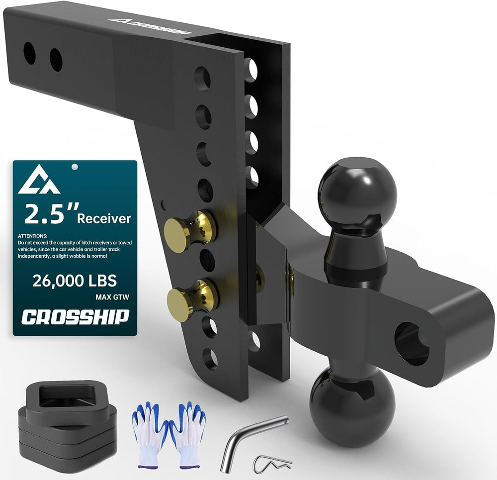 Adjustable Drawbar Trailer Hitch - Fits 2.5'' Receiver, 6'' D...